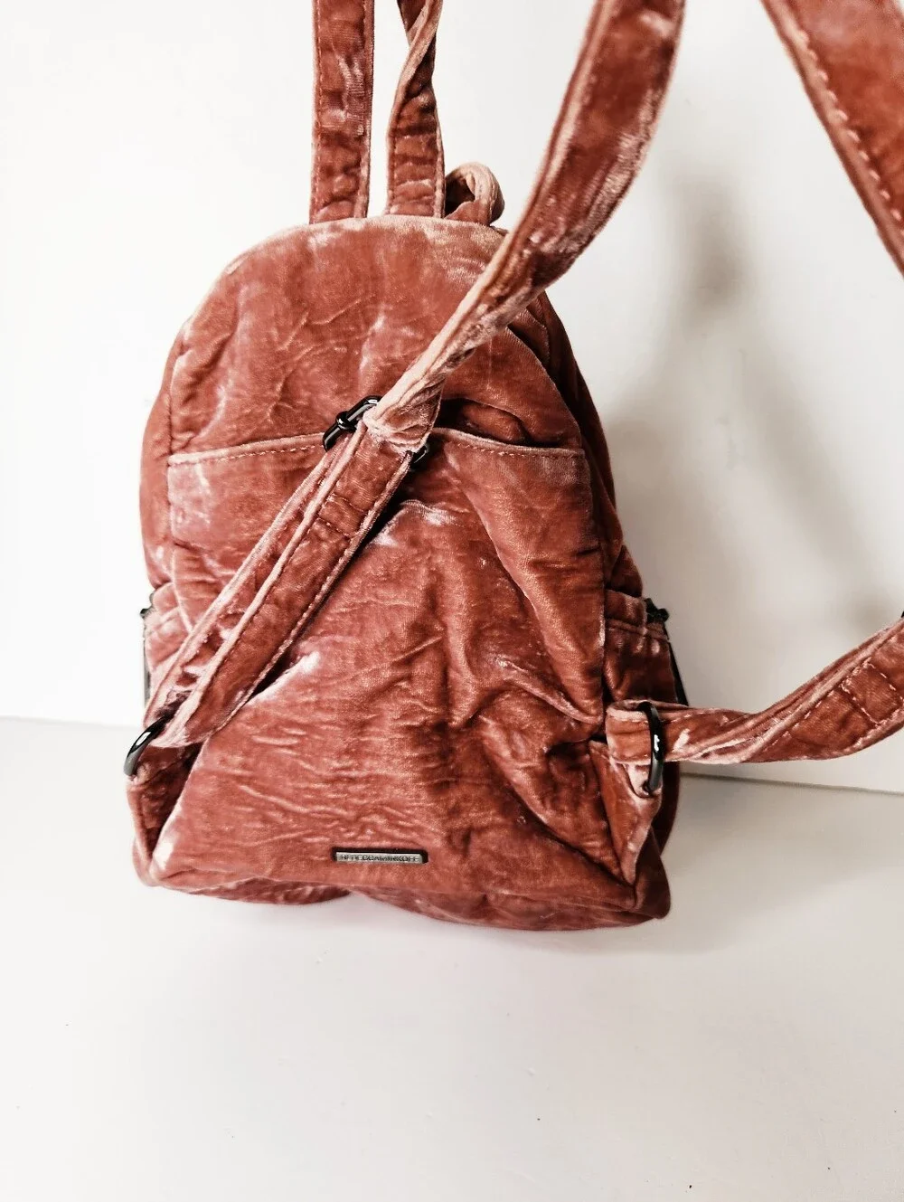 Rebecca Minkoff Julian Pink Crushed Velvet Backpack Purse Bag